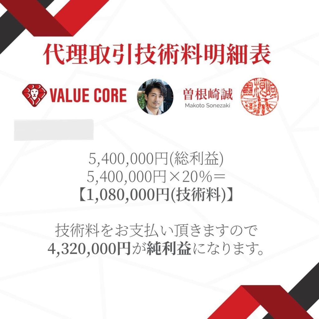 VALUE CORE(バリューコア)詐欺 自分の未来リスタートイベント代理取引に関する説明画像