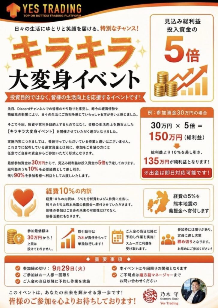 YES TRADING(yes-trading.net)キラキラ大変身イベント