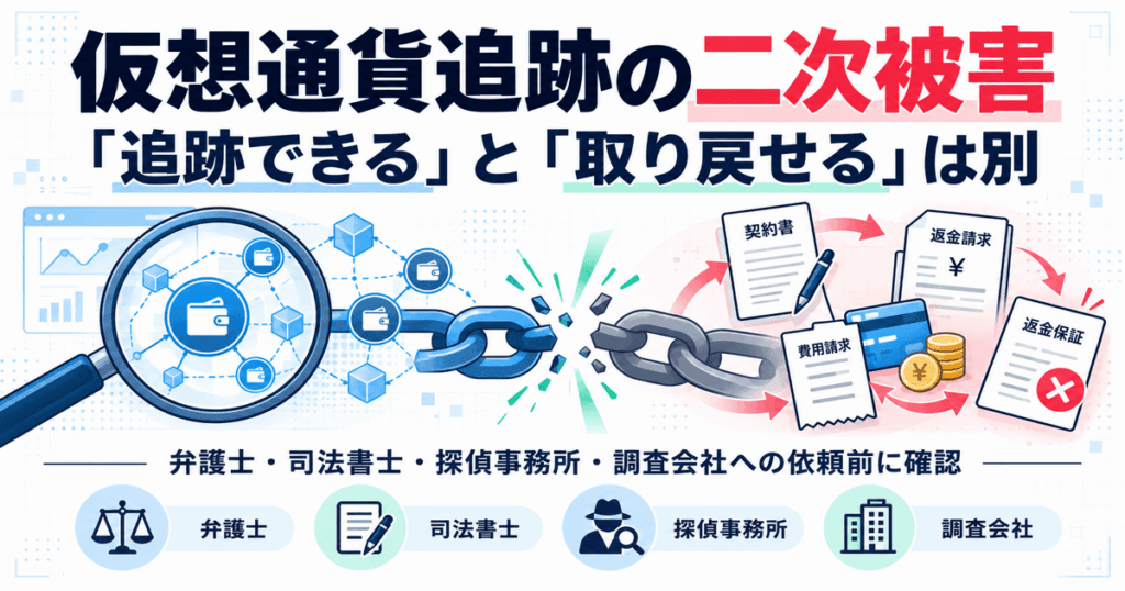 仮想通貨詐欺の被害金回収｜弁護士・探偵・調査会社へ依頼する前に確認したいこと